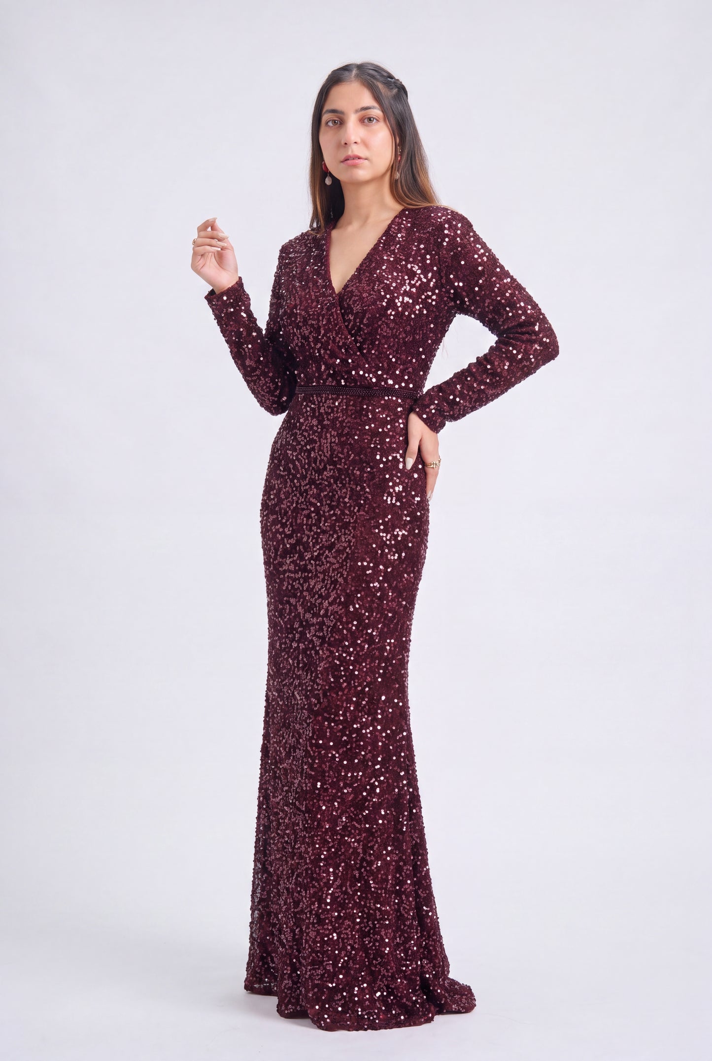 Tbfo Maroon Dazzle Gown