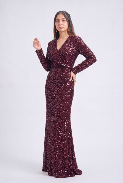Tbfo Maroon Dazzle Gown