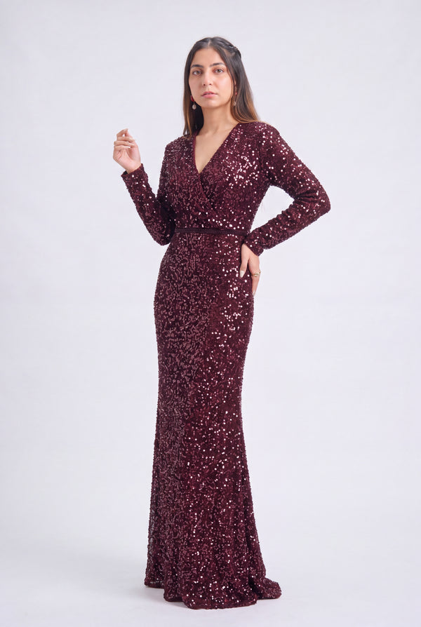 Tbfo Maroon Dazzle Gown