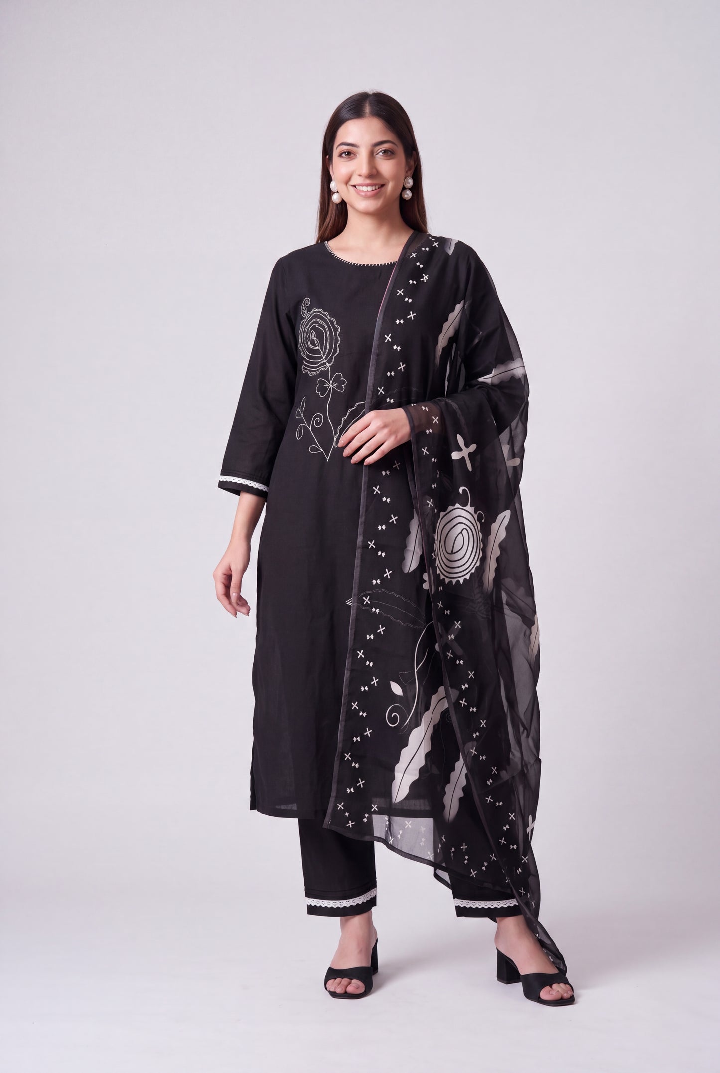 Tbfo Black Canvas Kurta Set
