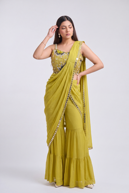 Tbfo Lime Mirror Sharara set