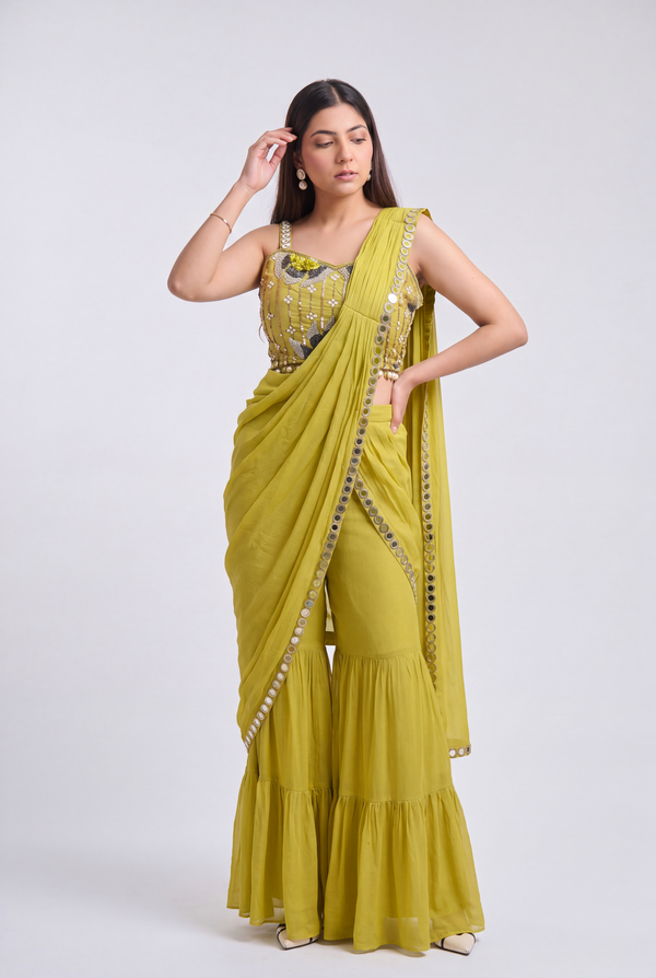 Tbfo Lime Mirror Sharara set