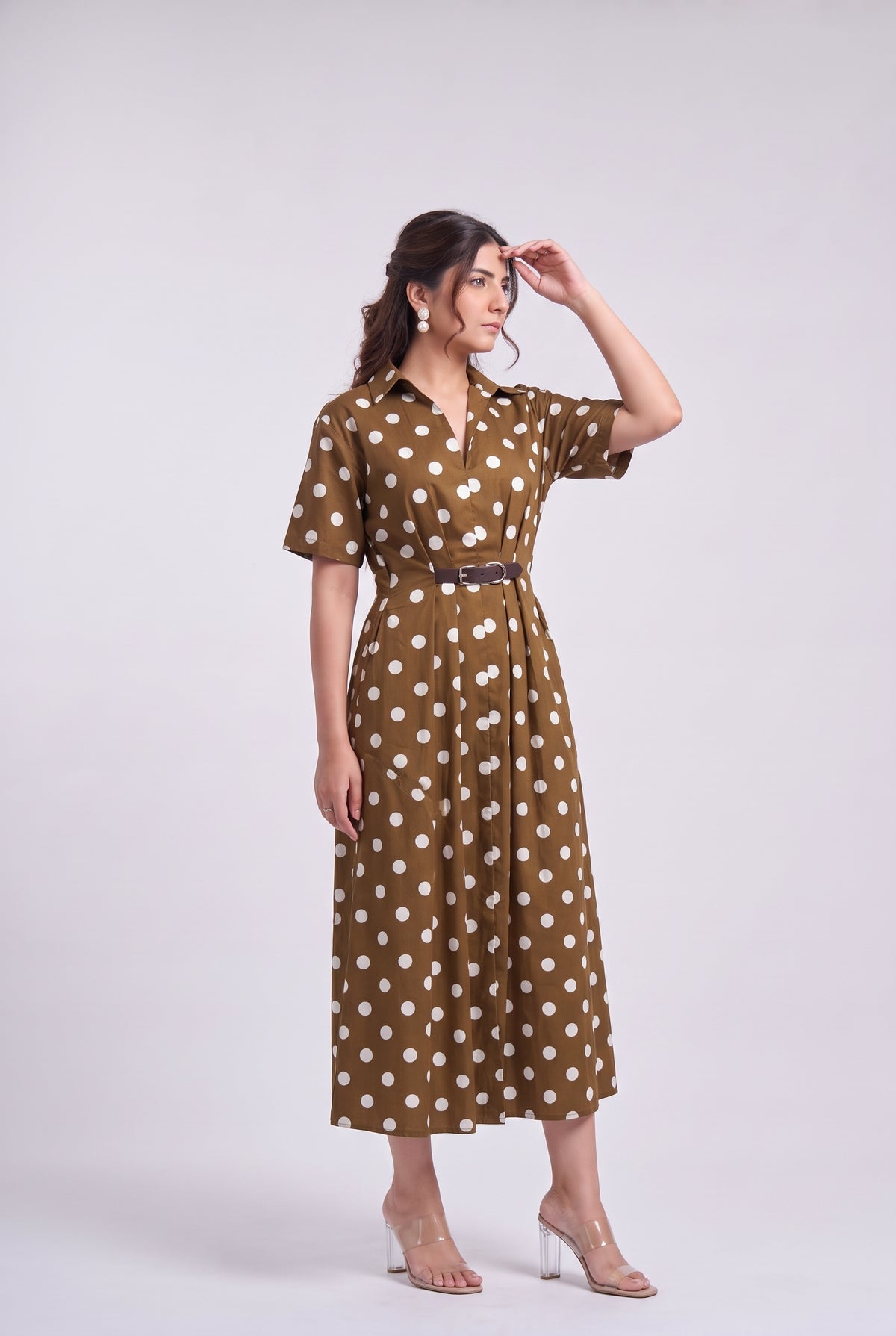 Tbfo Polka Mini Belt Big Dot Brown Dress