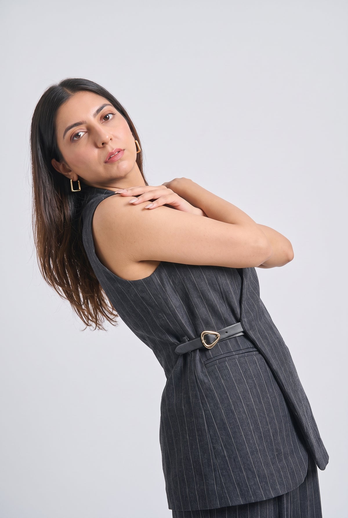 Tbfo The Good Wife – Elegant Pinstripe Vest & Wide-Leg Pant Set