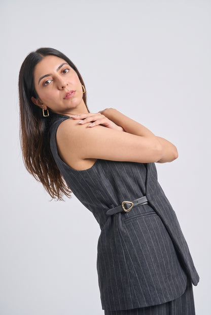 Tbfo The Good Wife – Elegant Pinstripe Vest & Wide-Leg Pant Set
