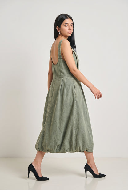 Tbfo Young Dump Broke – Olive Green Pinafore Midi Dress