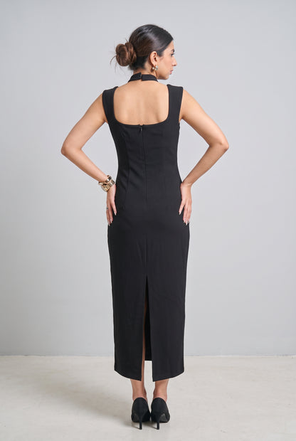 Tbfo Green Flag Date – Elegant Black Bodycon Maxi Dress