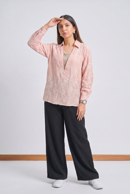 Tbfo Jhalar Neck – Floral Embroidered Shirt Top