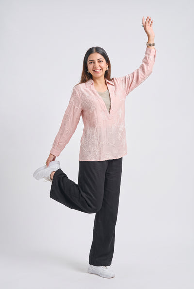 Tbfo Jhalar Neck – Floral Embroidered Shirt Top