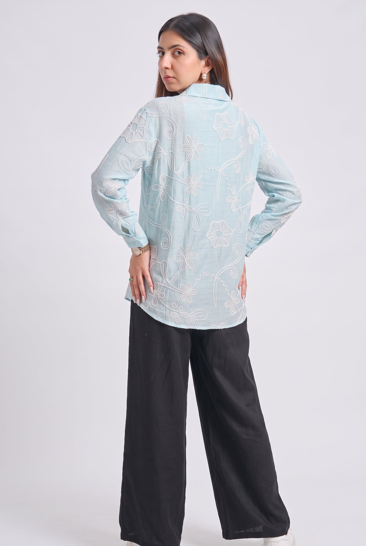 Tbfo Jhalar Neck – Floral Embroidered Shirt Top