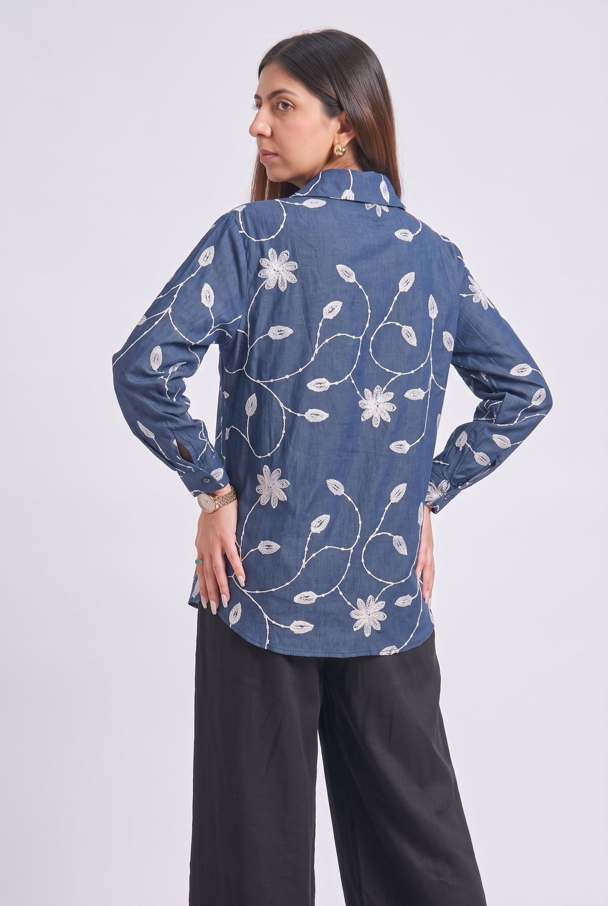 Tbfo Jhalar Neck – Floral Embroidered Shirt Top