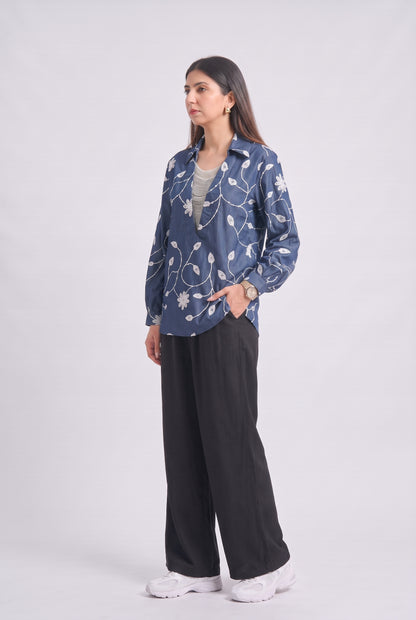 Tbfo Jhalar Neck – Floral Embroidered Shirt Top