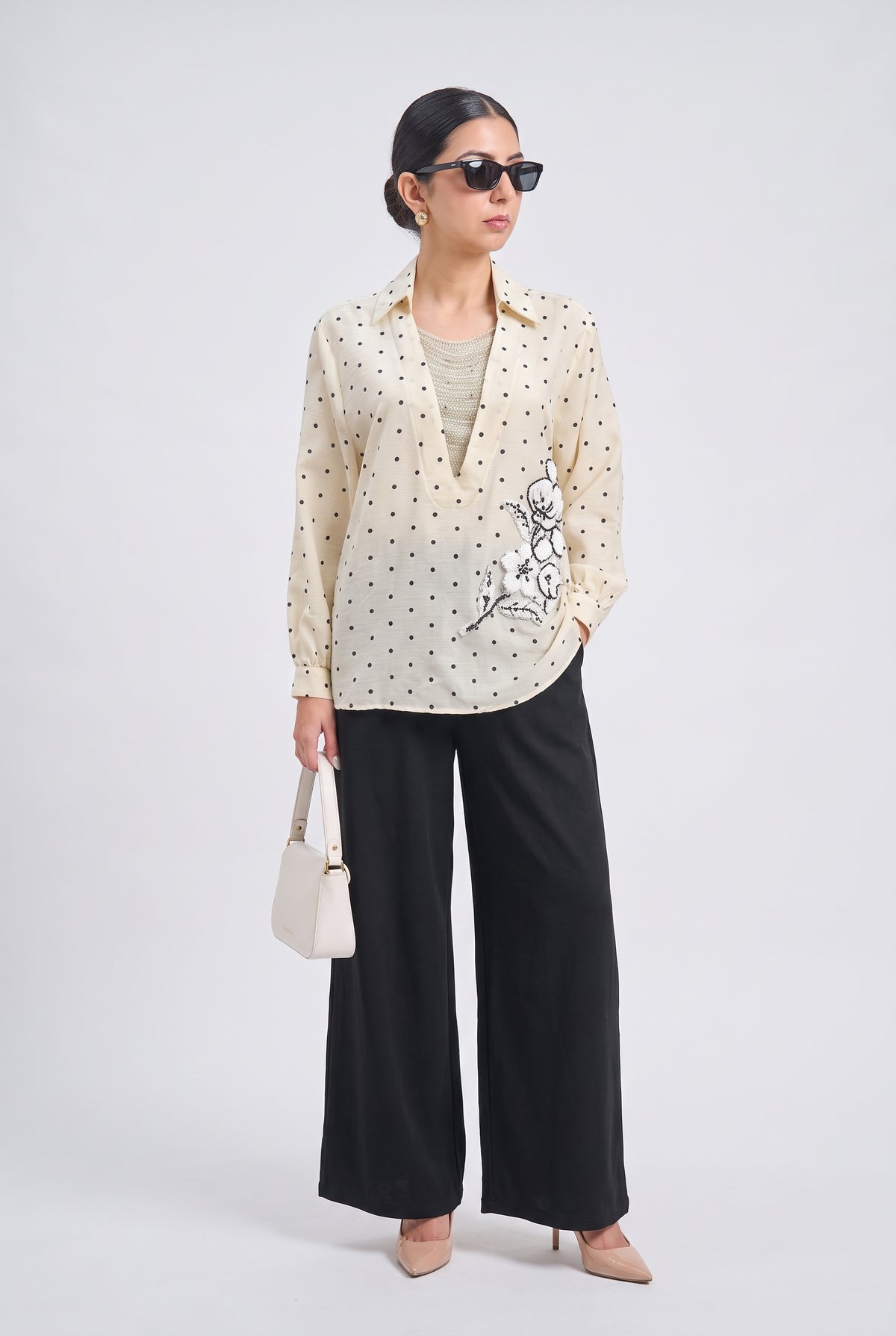 Tbfo Jhalar Neck – Floral Embroidered Shirt Top