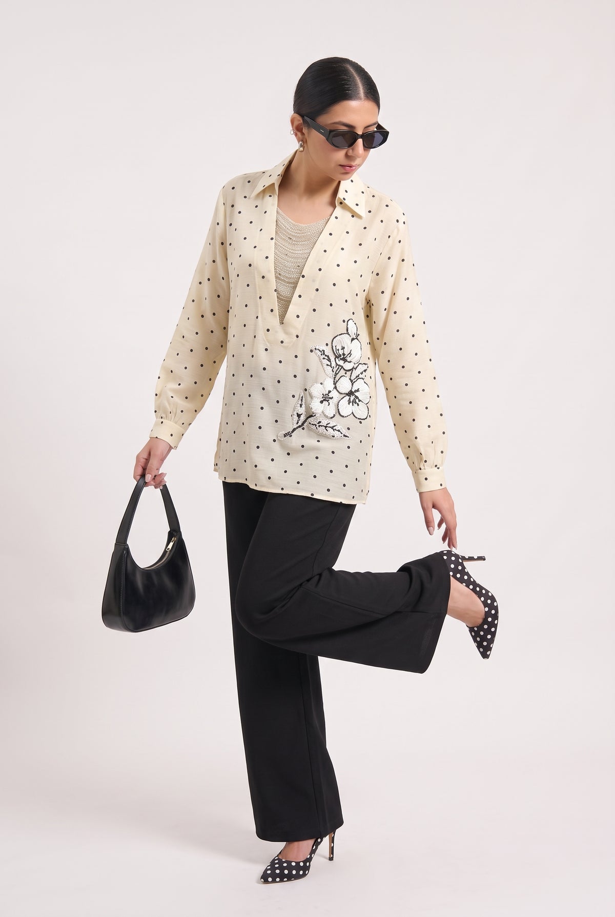 Tbfo Jhalar Neck – Floral Embroidered Shirt Top