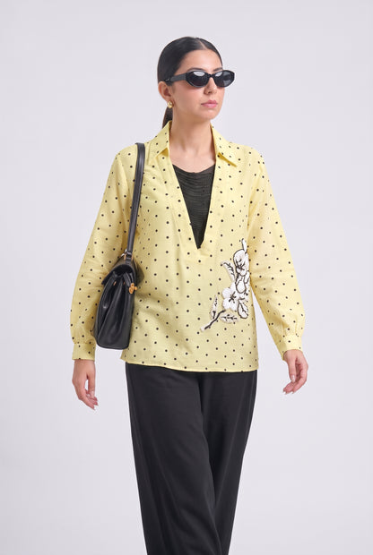 Tbfo Jhalar Neck – Floral Embroidered Shirt Top