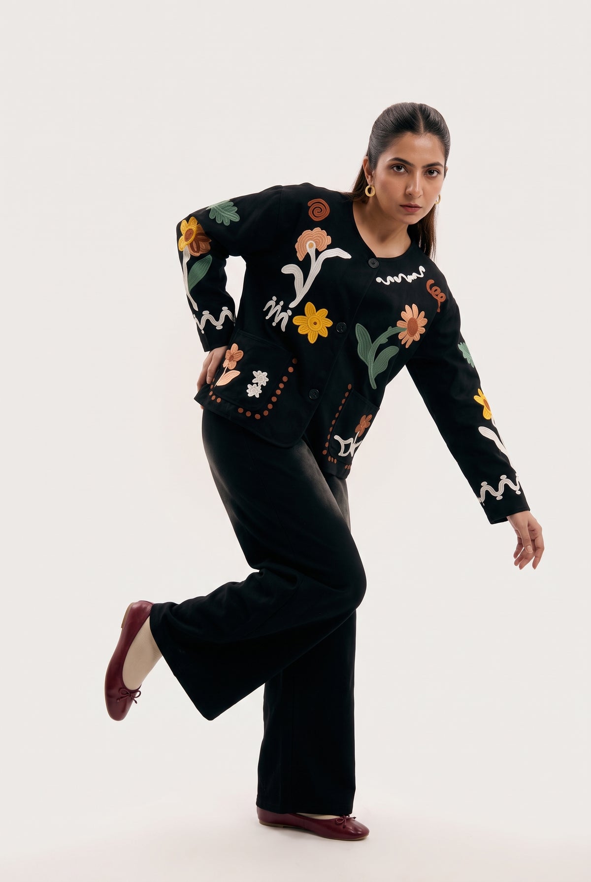 Tbfo Nani's Garden Floral Embroidered Statement Jacket