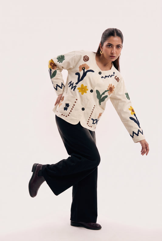 Tbfo Nani's Garden Floral Embroidered Statement Jacket