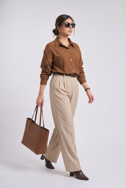 Tbfo Cadbury Crackle Brown Textured Shirt