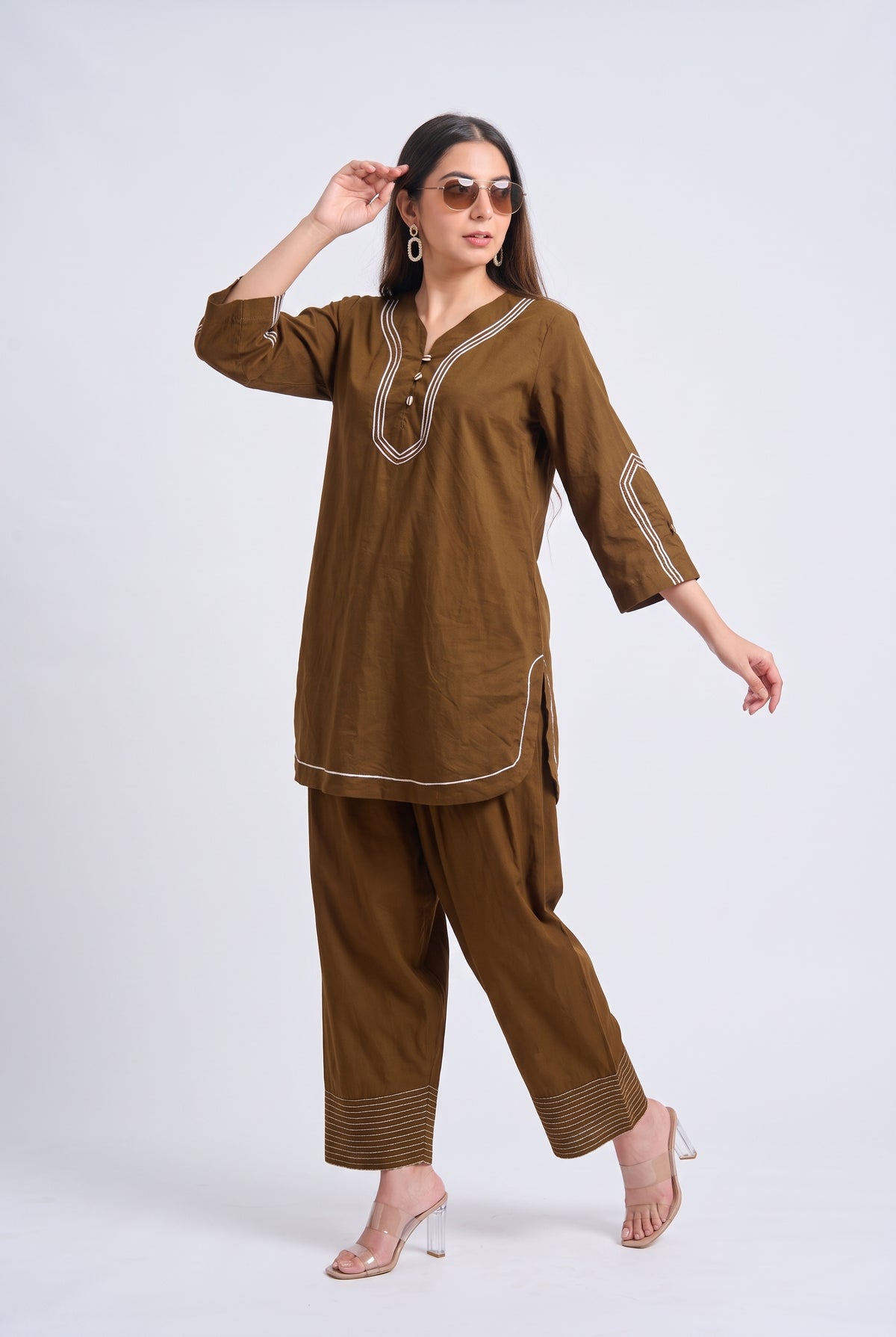 Tbfo Dhabba – Contrast Piping Kurta Pant Set