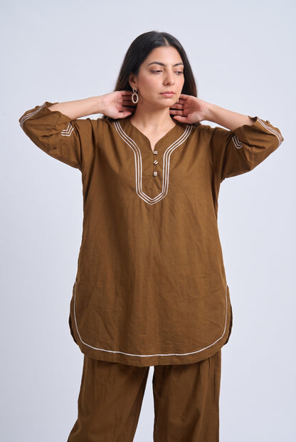 Tbfo Dhabba – Contrast Piping Kurta Pant Set