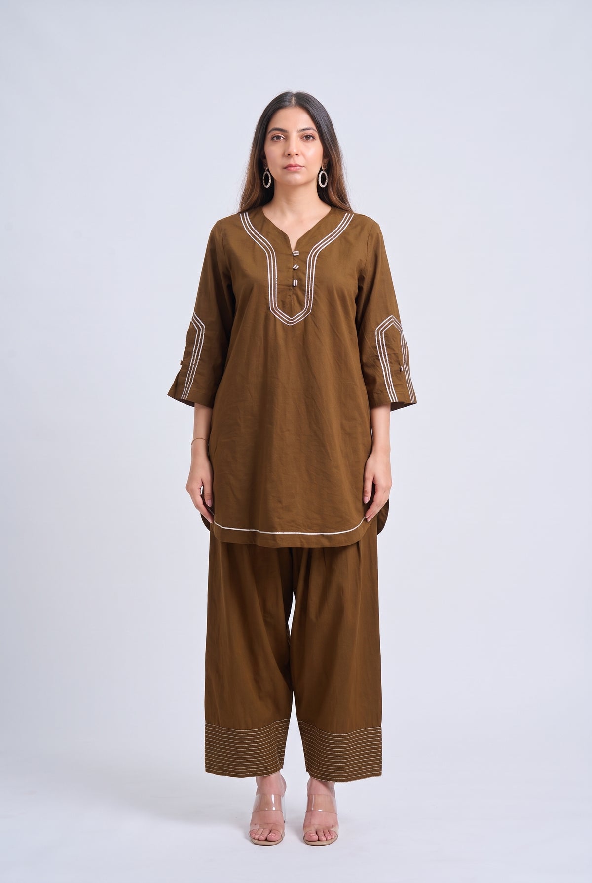 Tbfo Dhabba – Contrast Piping Kurta Pant Set