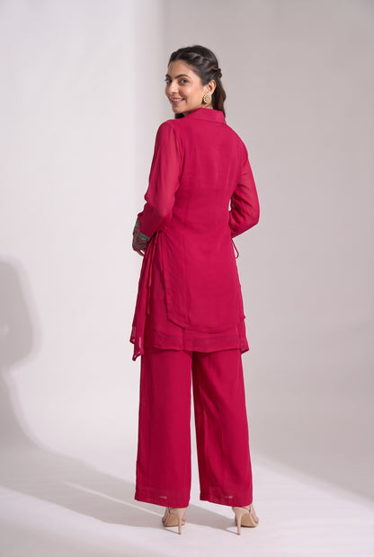 Tbfo Women Pink Embroidered Kurta Pant SetWomen Pink Embroidered Kurta Pant Set