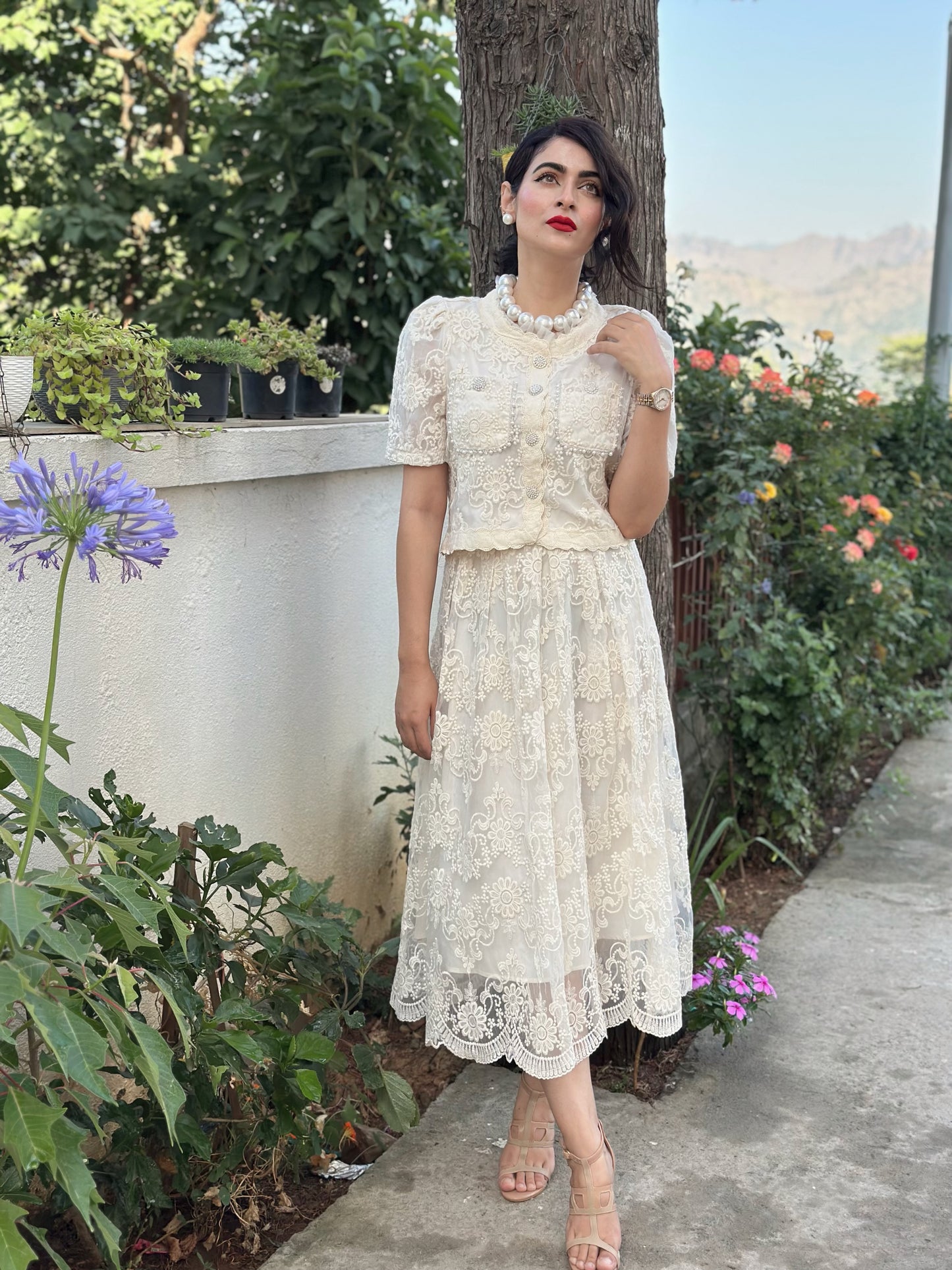 Tbfo Safed Pari Cream Coord Set