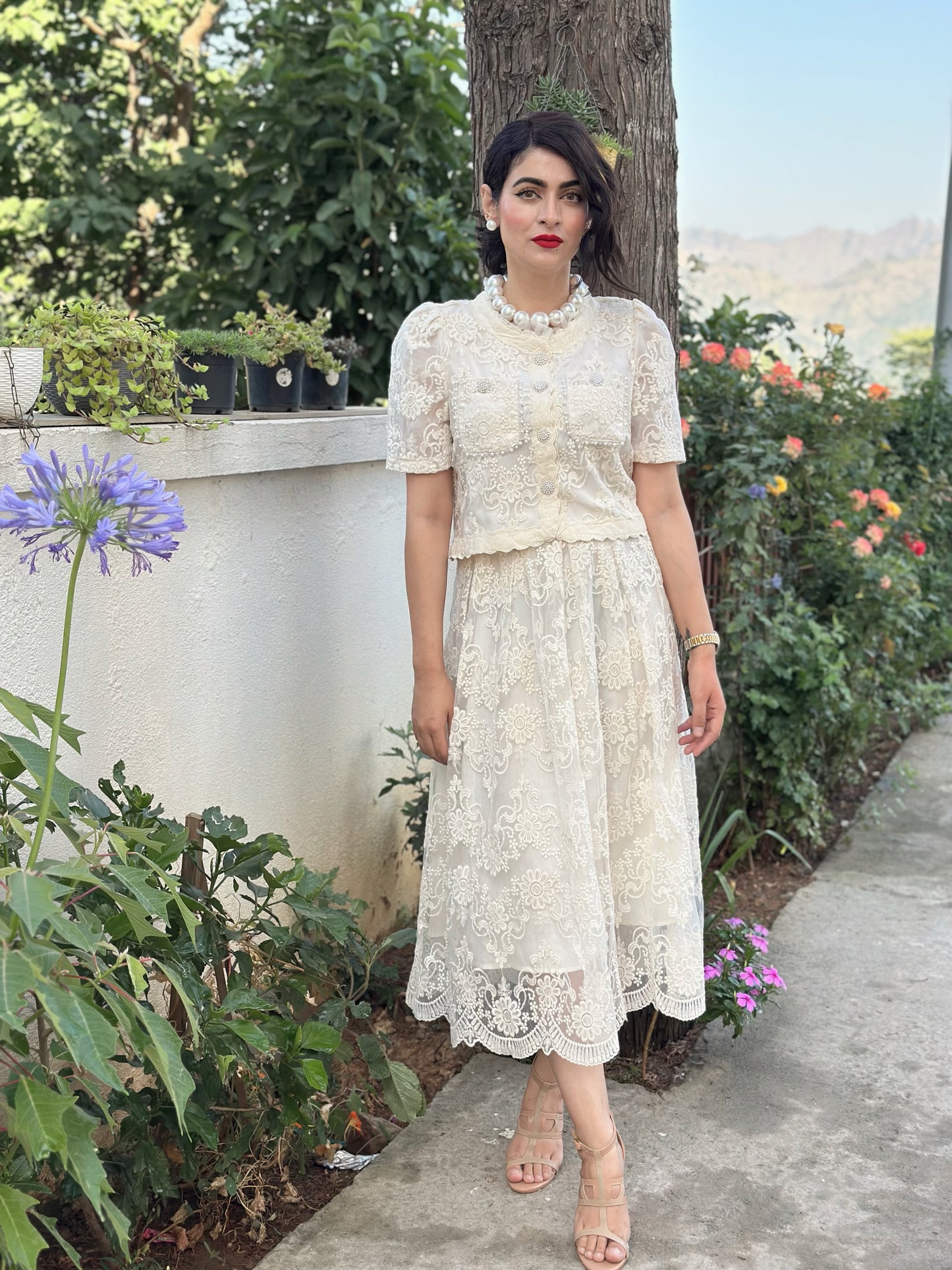 Tbfo Safed Pari Cream Coord Set