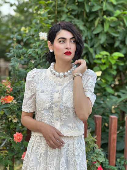 Tbfo Safed Pari Cream Coord Set
