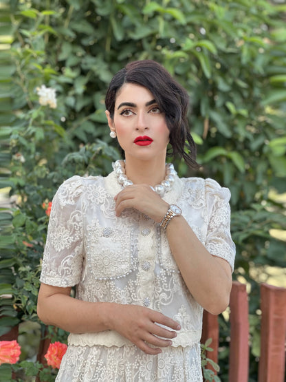 Tbfo Safed Pari Cream Coord Set