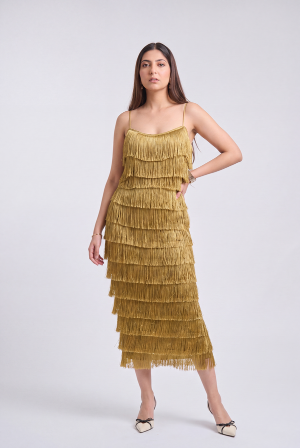 Tbfo Champagne Fringe Dress