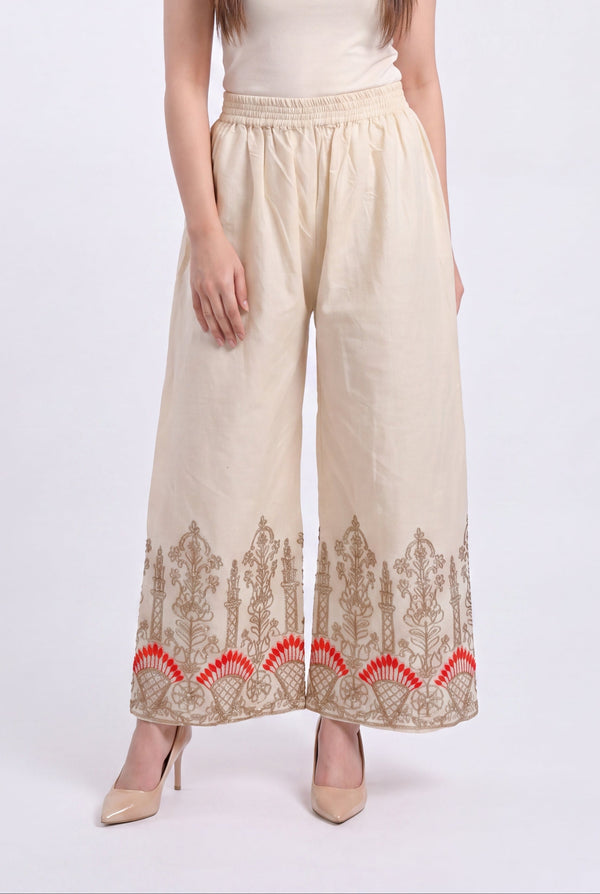 Tbfo cream/beige wide-leg palazzo pants