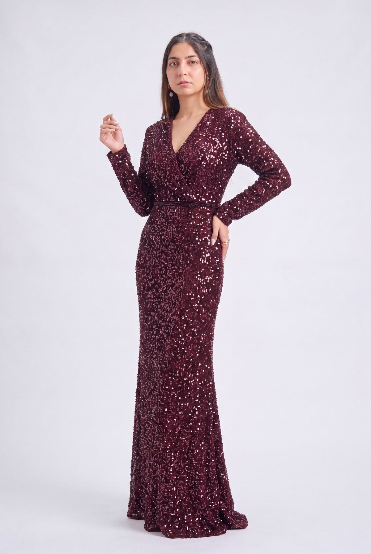Tbfo Maroon Dazzle Gown