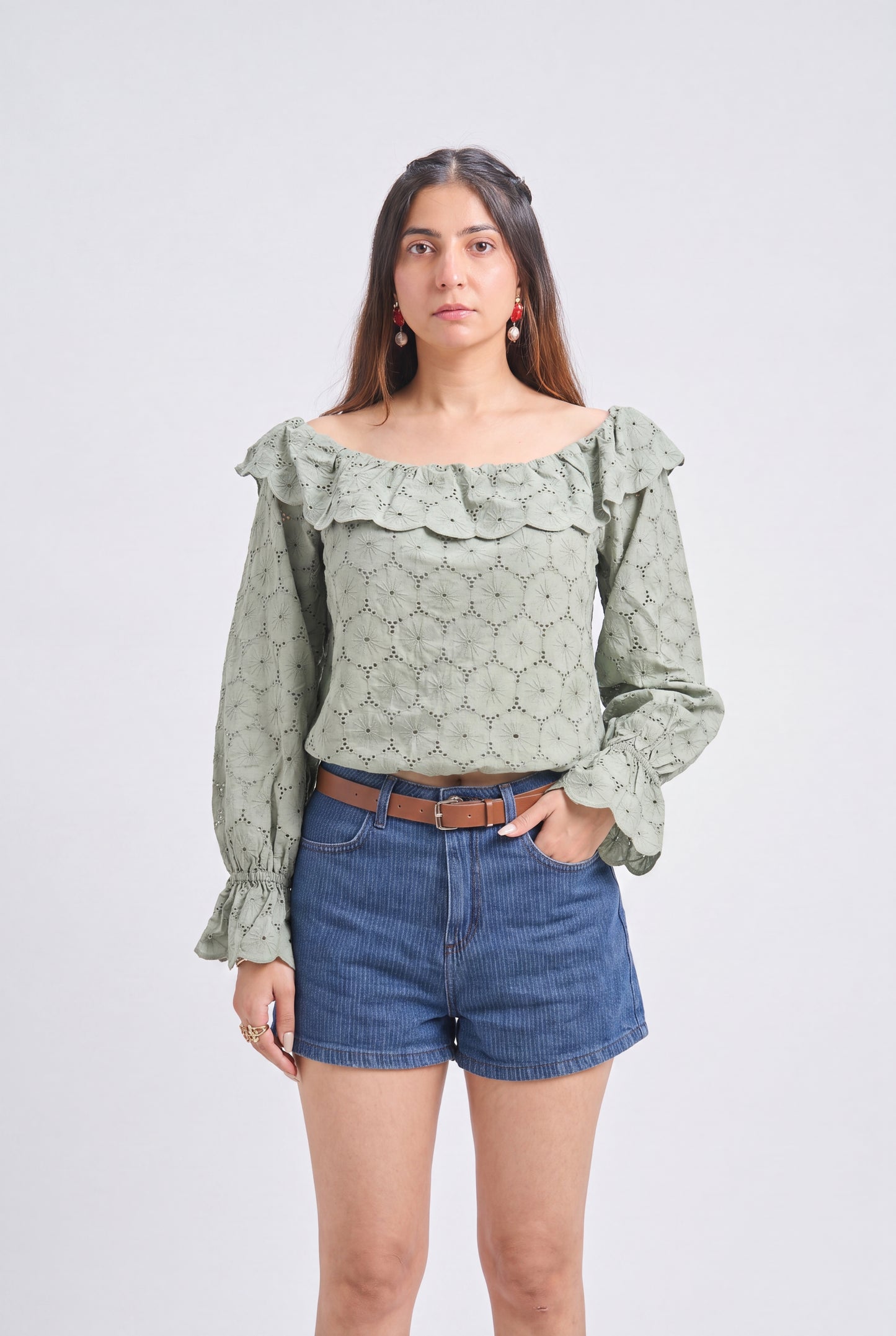 Tbfo Off Shoulder Green Top