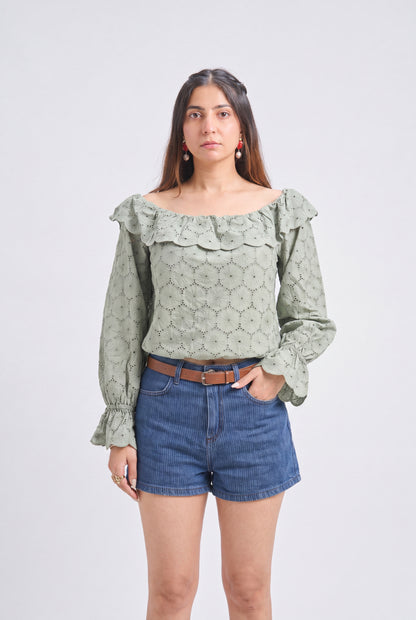 Tbfo Off Shoulder Green Top