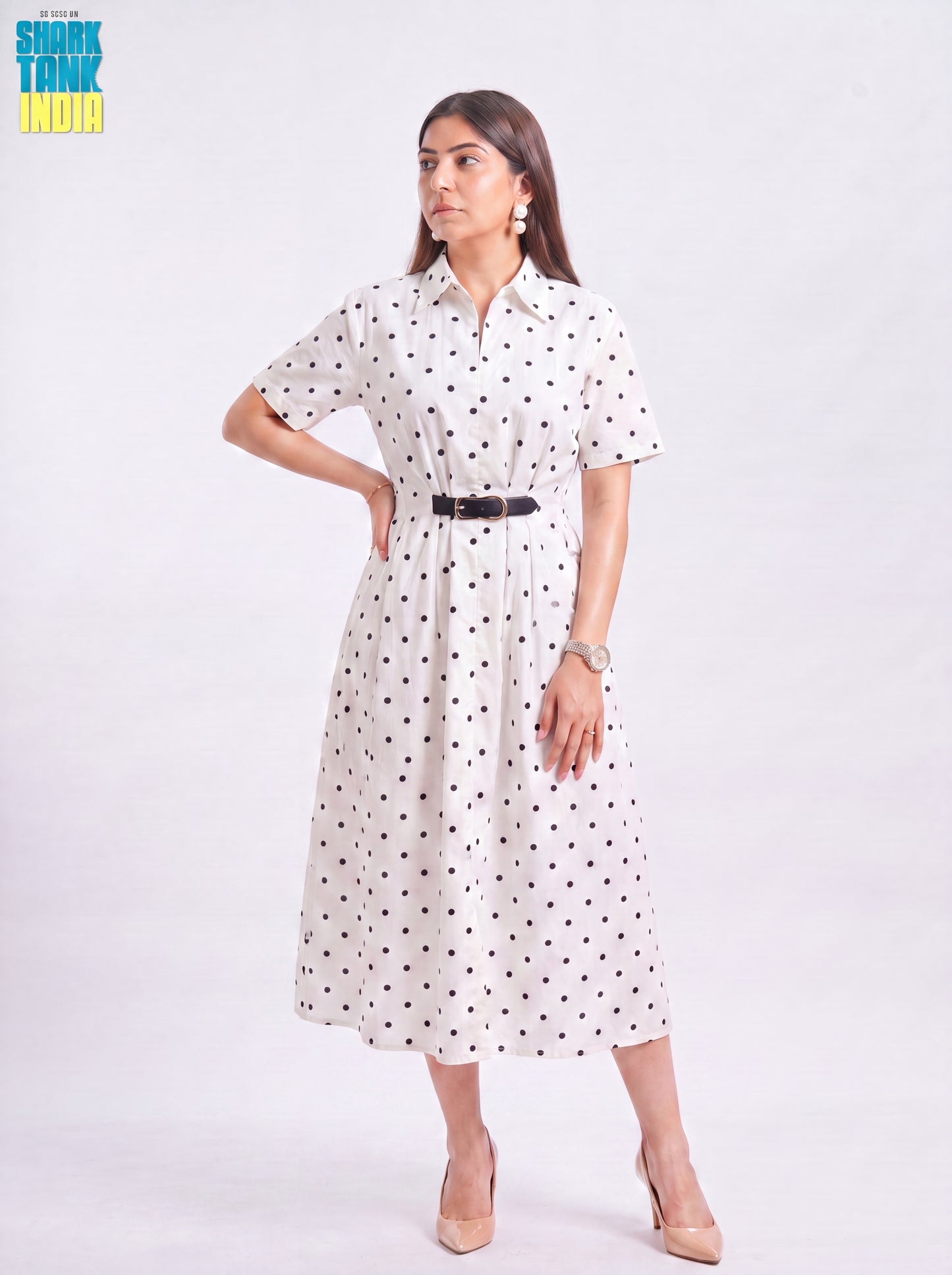 Tbfo Polka Mini Belt Dress