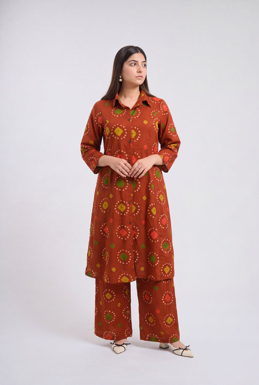 Tbfo Psychedelic Rust Kurta Palazzo Set