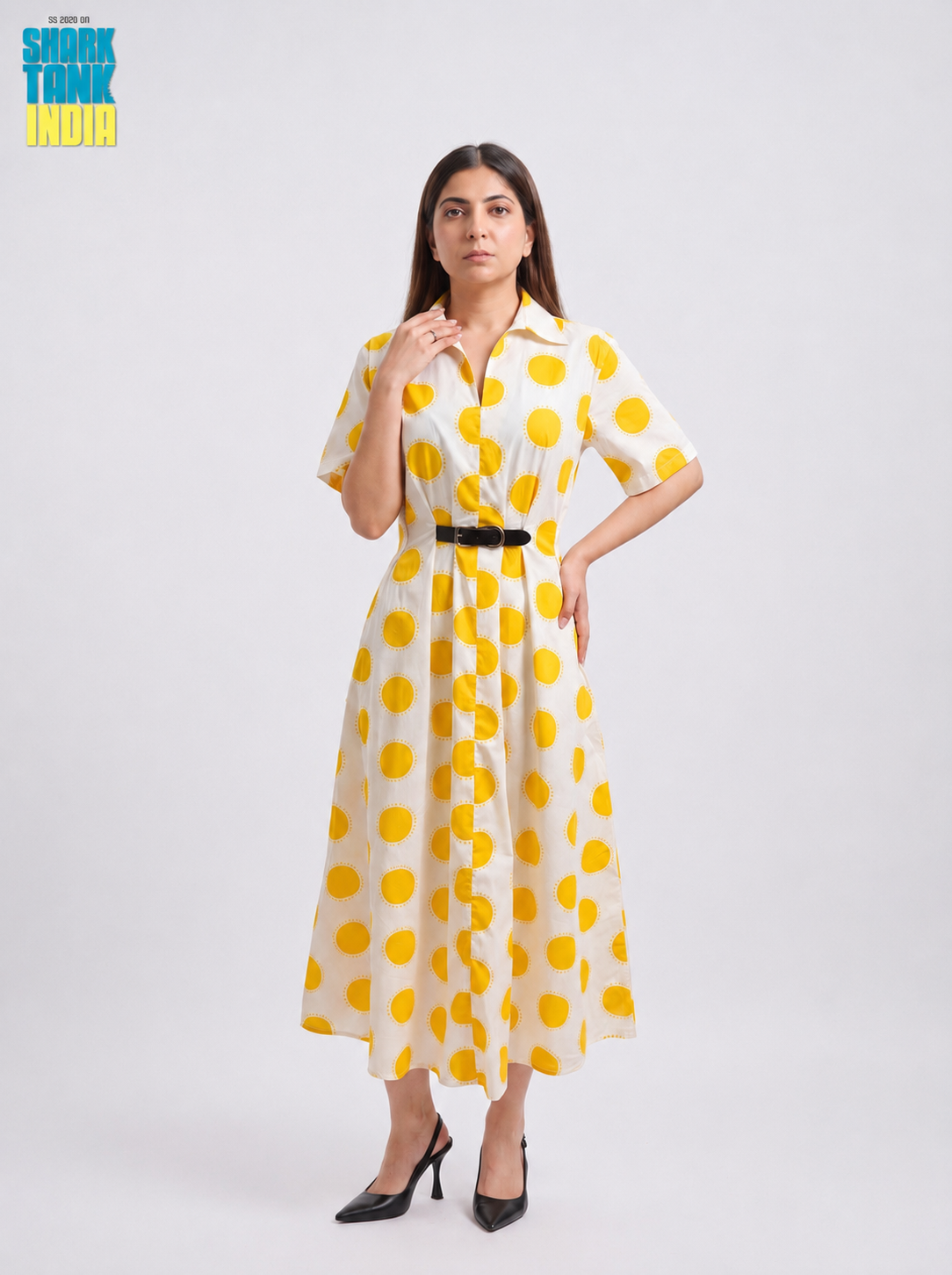 Tbfo Yellow Polka Mini Belt Dress