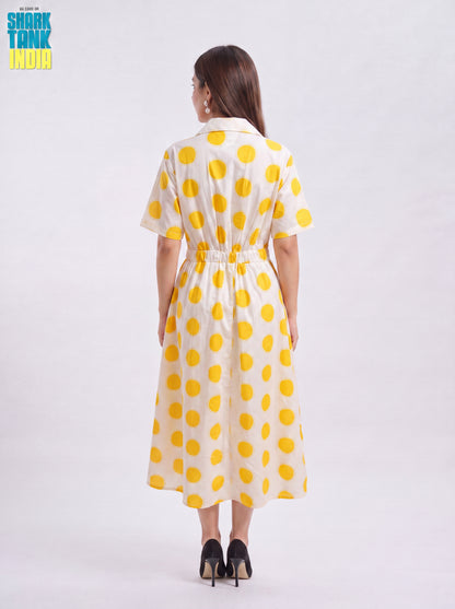 Tbfo Yellow Polka Mini Belt Dress