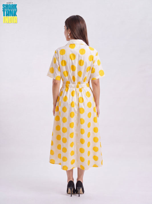 Tbfo Yellow Polka Mini Belt Dress