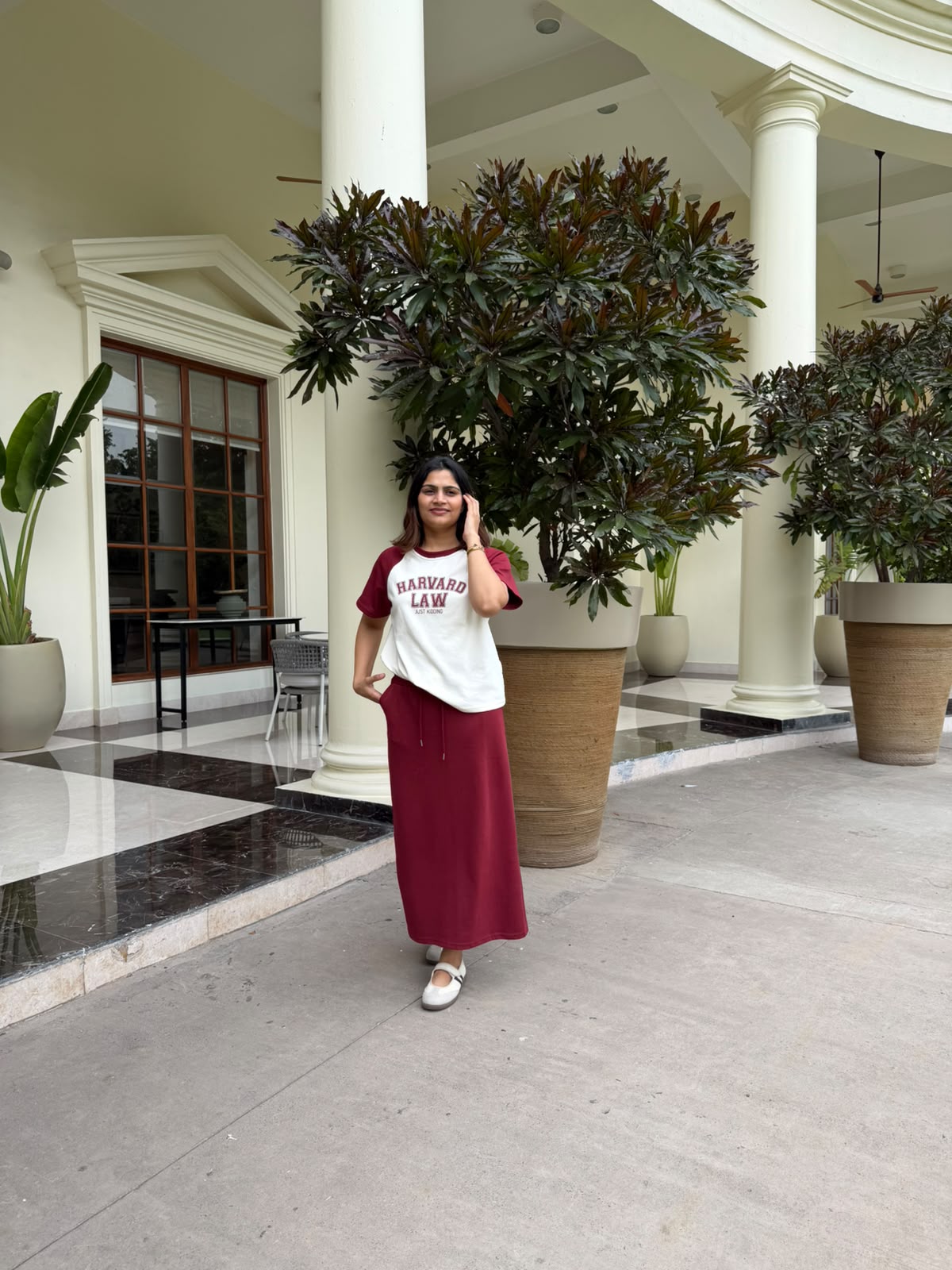 Tbfo Young Dumb And Broke-Burgundy White Coord Set