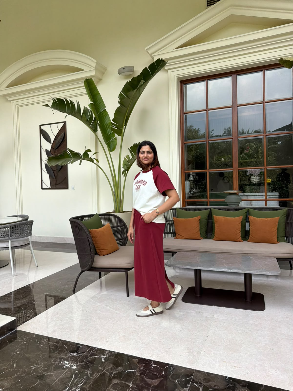 Tbfo Young Dumb And Broke-Burgundy White Coord Set